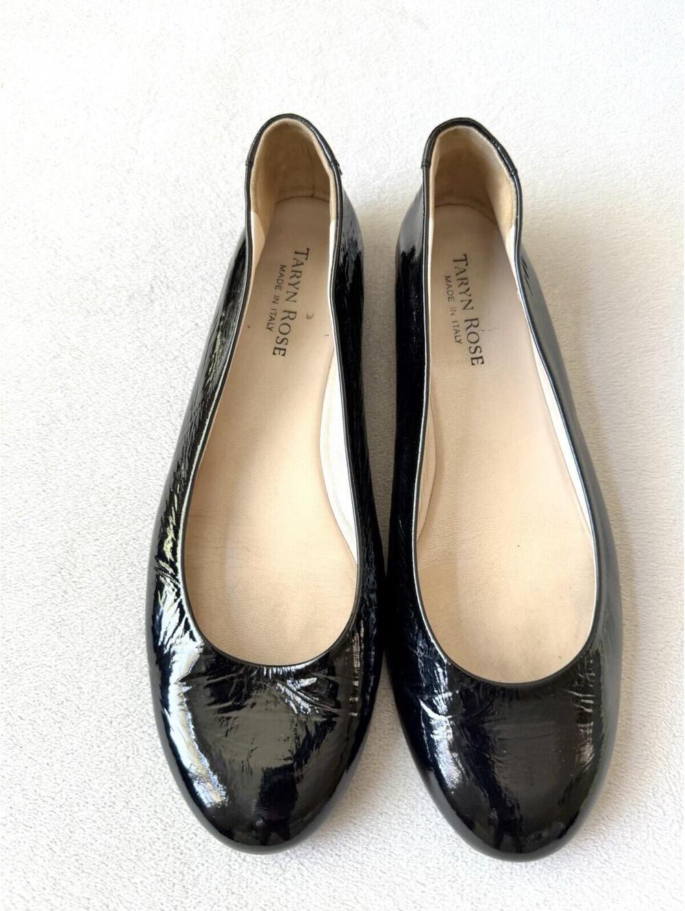 TARYN ROSE Black Patent Leather Ballet  Size 7.5 Excellent Condition with box